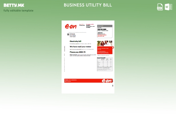 Модерен стил на E.ON Обединетото Кралство за шаблон за деловни сметки за комунал